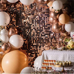 Aperturee - (7 Day Delivery | USA Only) Rose Gold Shimmer Wall Panels Sequins Backdrop Banner