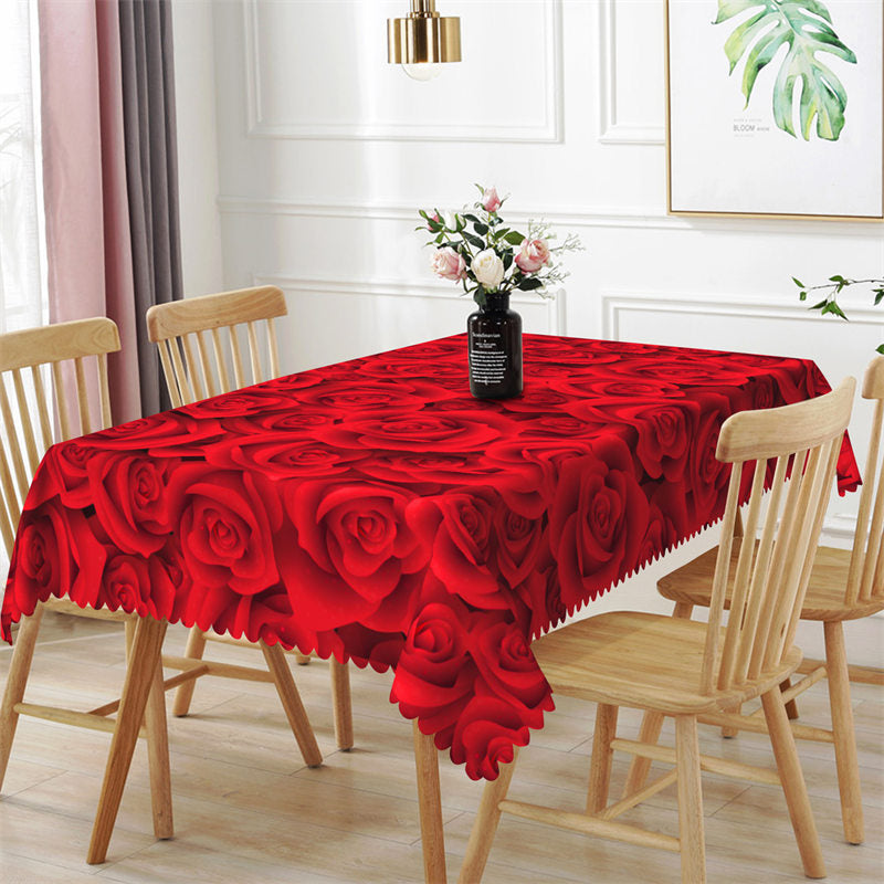 Aperturee - Valentines Day Deep Red Rose Rectangle Tablecloth
