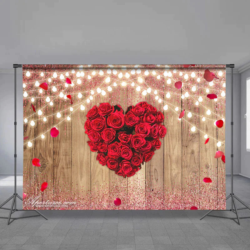 Aperturee - Valentines Day Red Rose Heart Lighting Backdrop