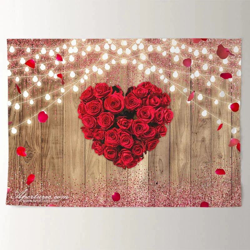 Aperturee - Valentines Day Red Rose Heart Lighting Backdrop