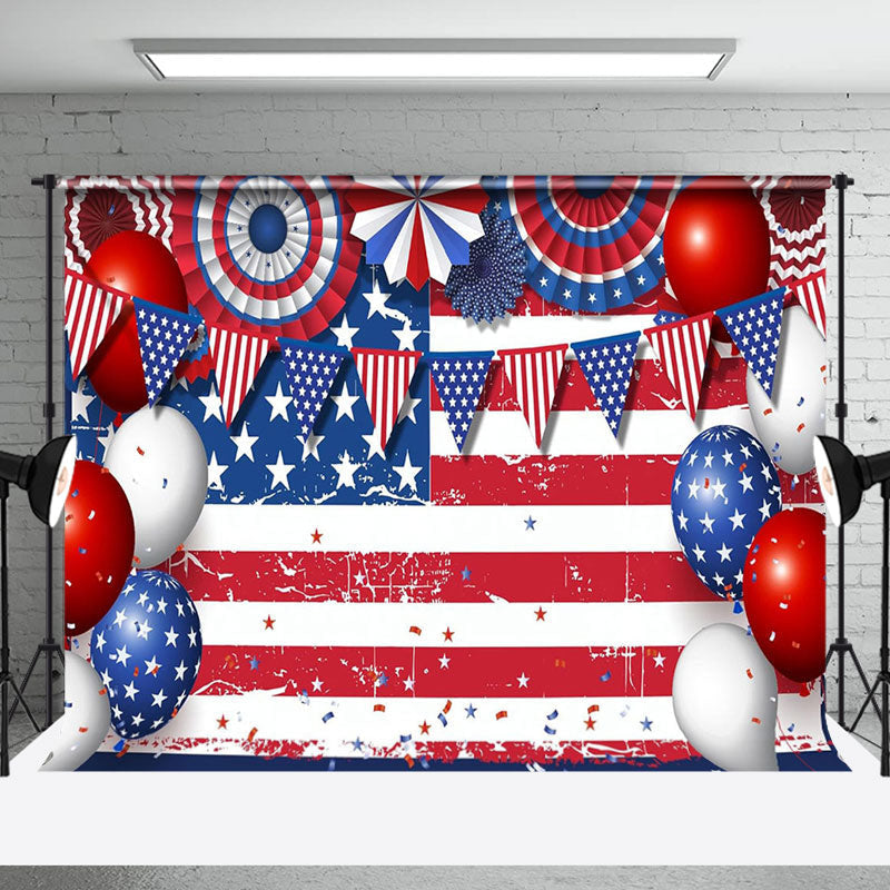 Aperturee - Vintage American Flag Balloons Labor Day Backdrop