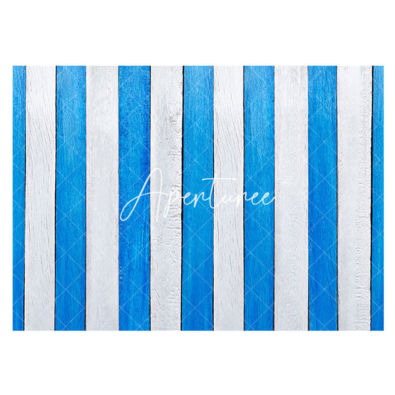 Aperturee - Vintage Blue White Stripe Wood Grain Rubber Floor Mat