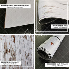 Aperturee - Vintage Blue White Stripe Wood Grain Rubber Floor Mat