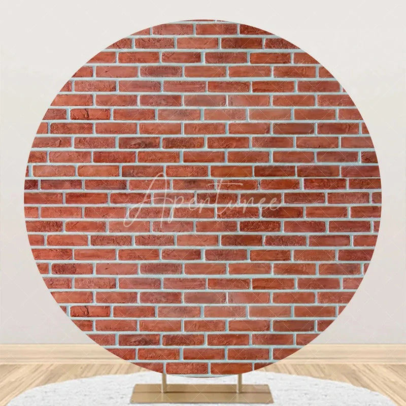 Aperturee - Vintage Brown Brick Wall Round Birthday Backdrop