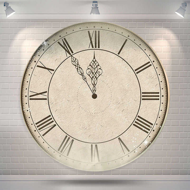 Aperturee - Vintage Clock Happy New Years Round Backdrop Cover