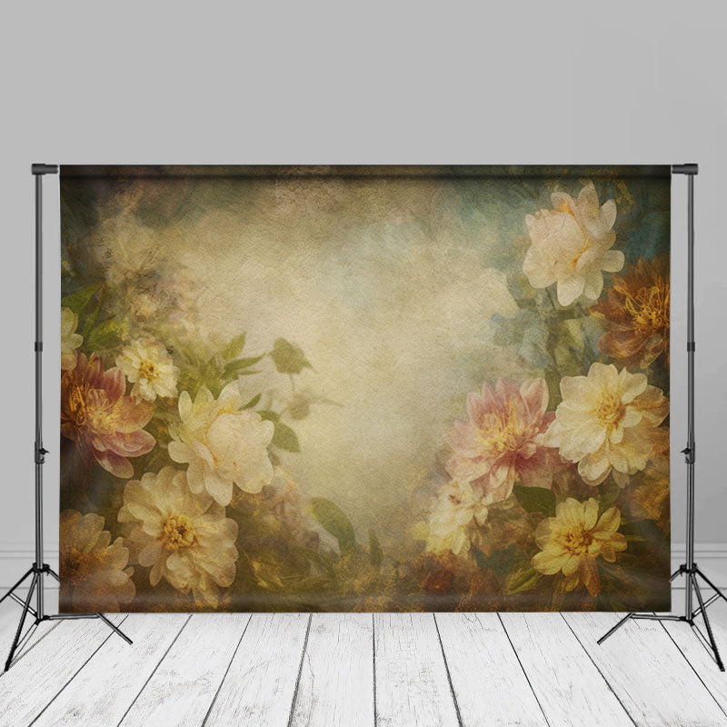 Aperturee - Vintage Floral Abstract Beige Maternity Photo Backdrop