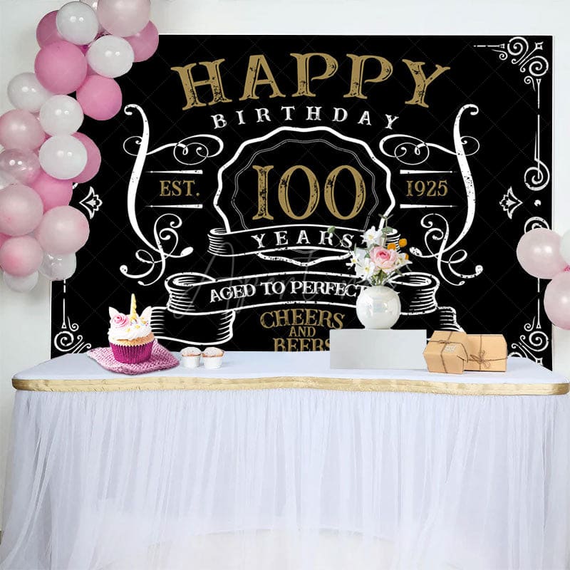 Aperturee - Vintage Gold Black Perfection 100th Birthday Backdrop