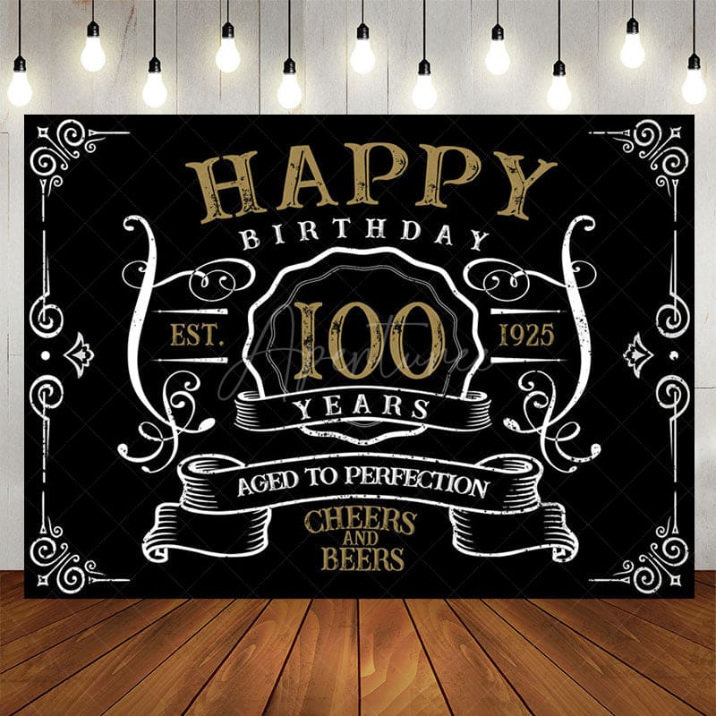 Aperturee - Vintage Gold Black Perfection 100th Birthday Backdrop