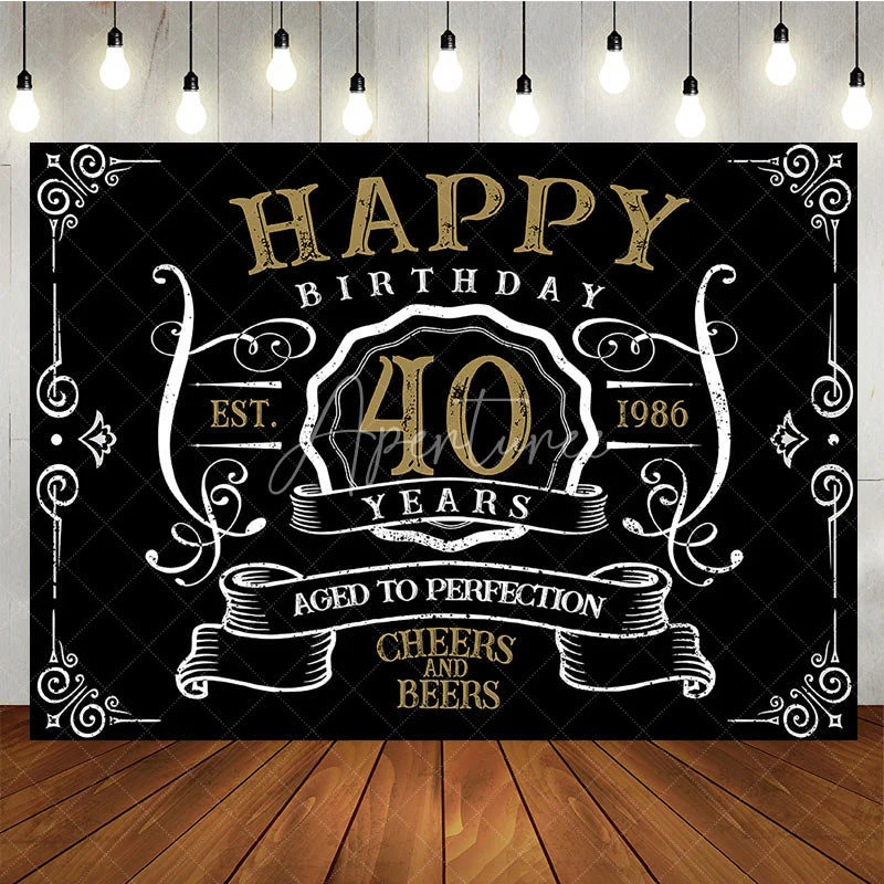 Aperturee - Vintage Gold Black Perfection 40th Birthday Backdrop