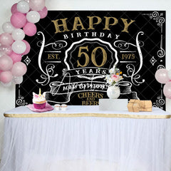 Aperturee - Vintage Gold Black Perfection 50th Birthday Backdrop
