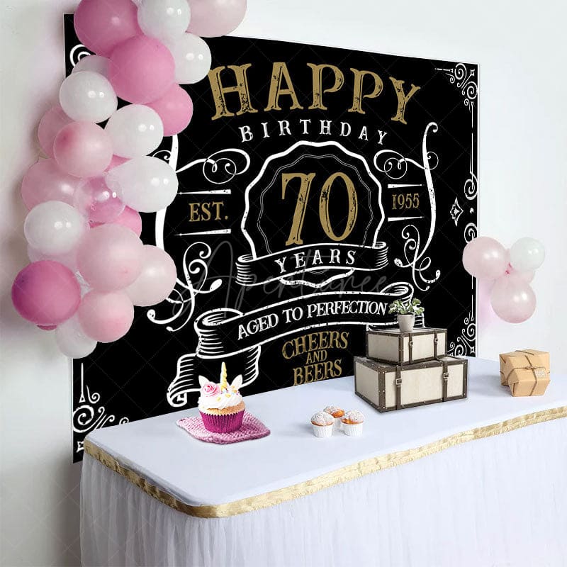 Aperturee - Vintage Gold Black Perfection 70th Birthday Backdrop