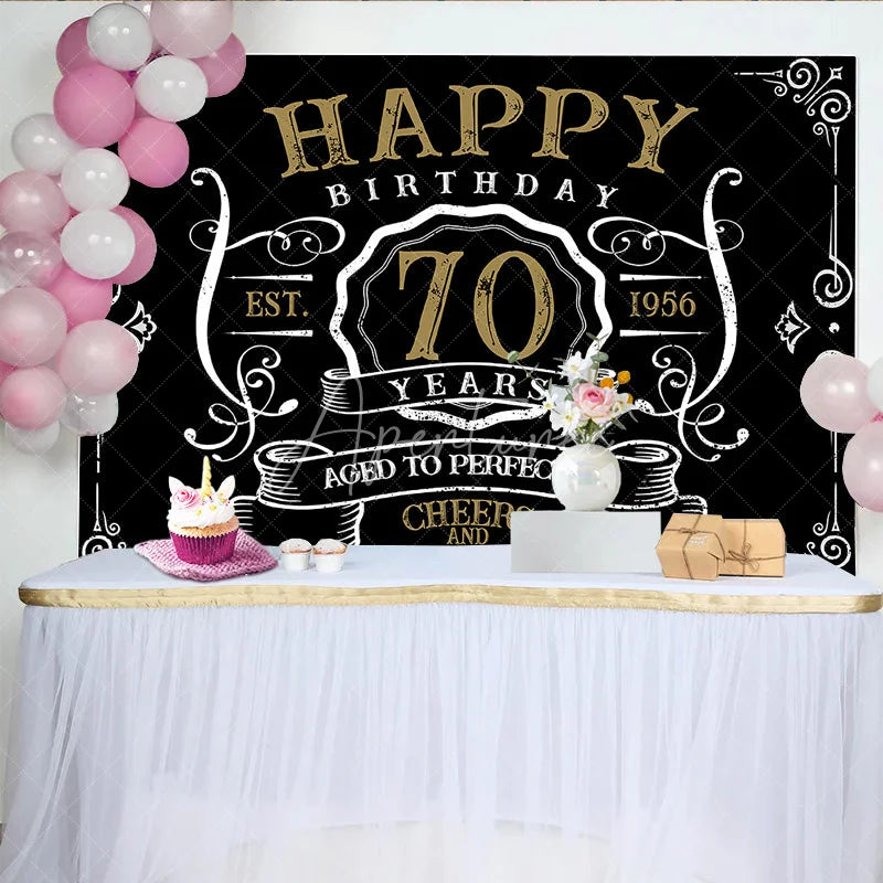 Aperturee - Vintage Gold Black Perfection 70th Birthday Backdrop