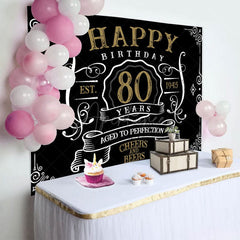 Aperturee - Vintage Gold Black Perfection 80th Birthday Backdrop