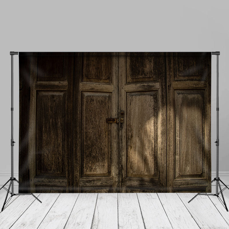 Aperturee - Vintage Light Brown Wood Door Backdrop For Photo Booth
