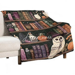 Aperturee - Vintage Wood Bookshelf Owl Magic Book Custom Blanket