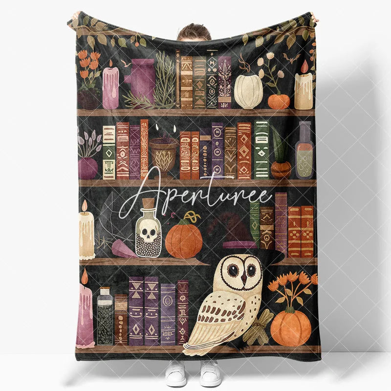 Aperturee - Vintage Wood Bookshelf Owl Magic Book Custom Blanket