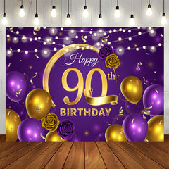Aperturee - Violet Balloon Floral Happy 90Th Birthday Backdrop