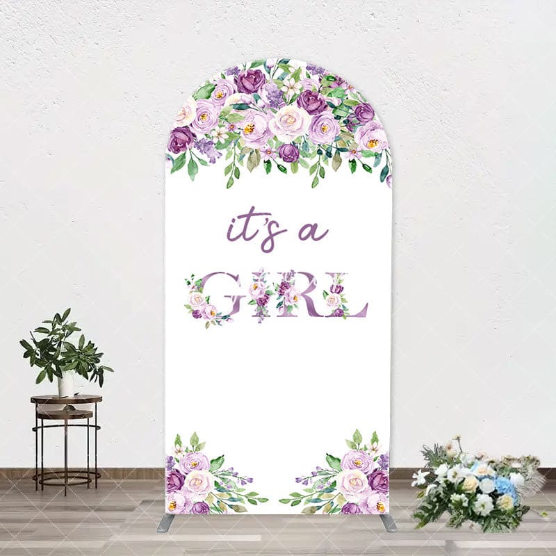 Aperturee - Violet Purple Flower Arch Girl Baby Shower Backdrop