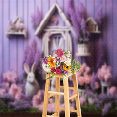 Aperturee - Violet Wooden Wall Floral Window Easter Backdrop