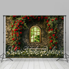 Aperturee - Wall Climber Red Floral Window Stone Spring Backdrop