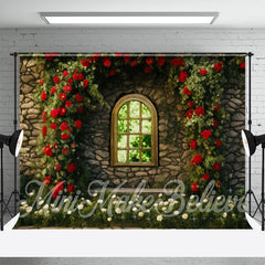 Aperturee - Wall Climber Red Floral Window Stone Spring Backdrop