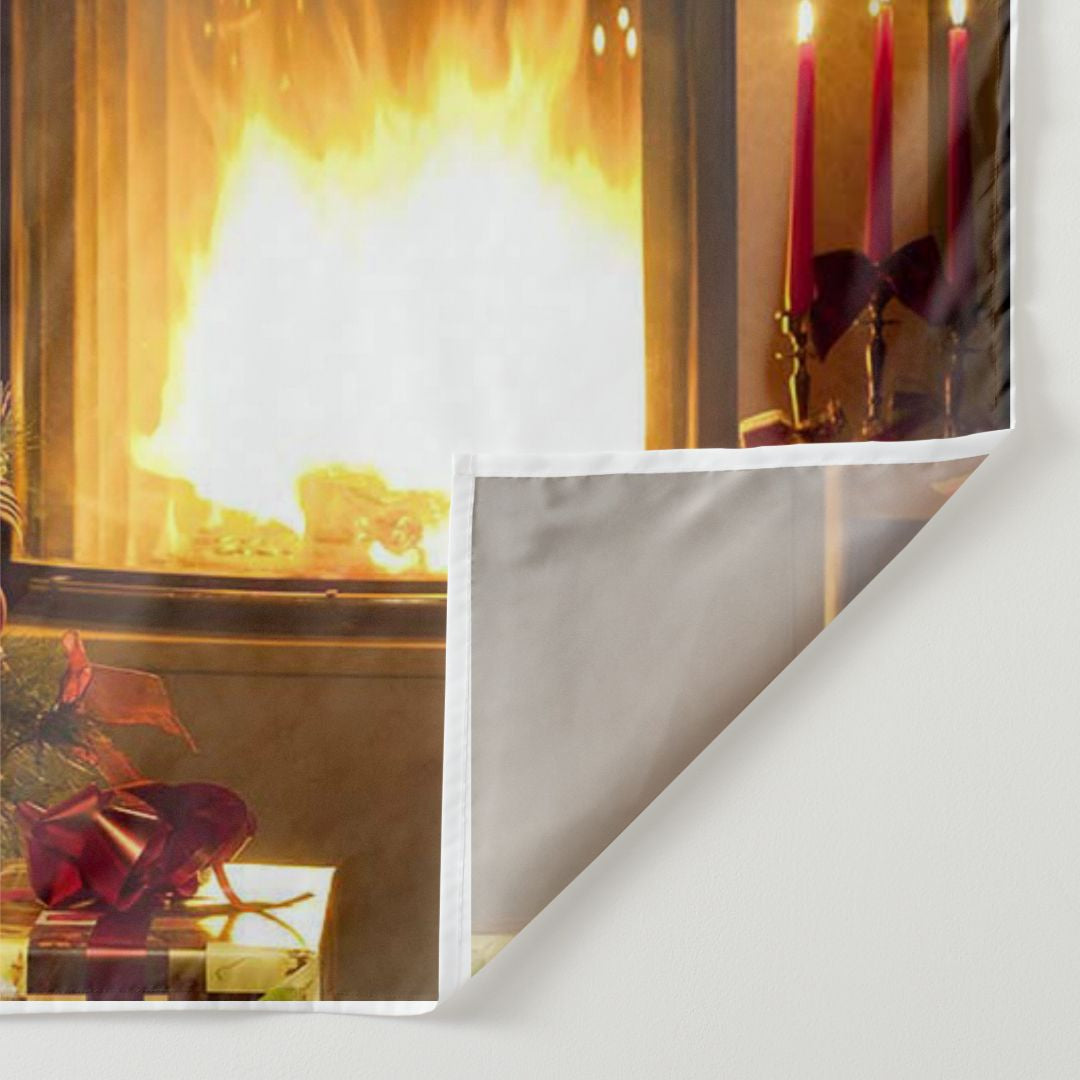 Aperturee - Warm Fireplace Christmas Tree Holiday Backdrop For Photo