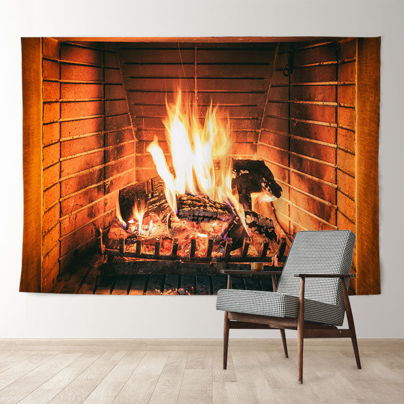 Aperturee - Warm Fireplace Wood Fuel Winter Backdrop For Photo