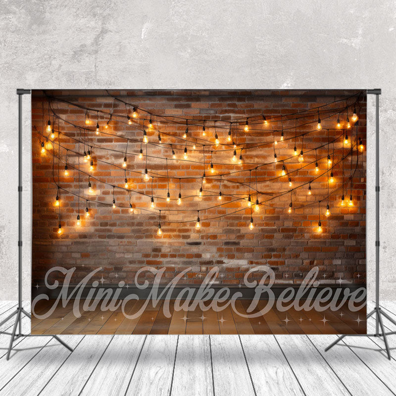 Aperturee - Warm Lights Vintage Wood Brown Floor Brick Backdrop