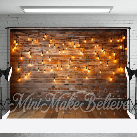 Aperturee - Warm Lights Vintage Wood Brown Floor Brick Backdrop