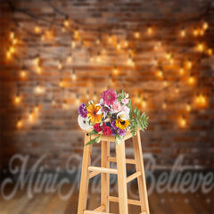 Aperturee - Warm Lights Vintage Wood Brown Floor Brick Backdrop