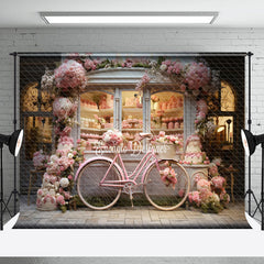 Aperturee - Warm Pink Bike Floral Shop Spring Backdrop For Photo