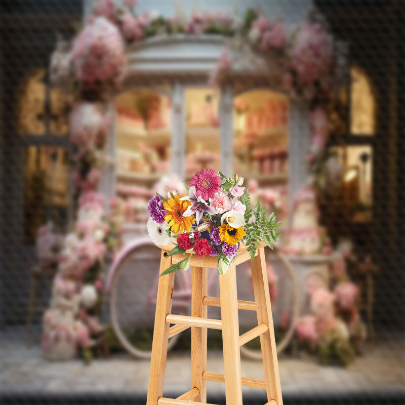 Aperturee - Warm Pink Bike Floral Shop Spring Backdrop For Photo