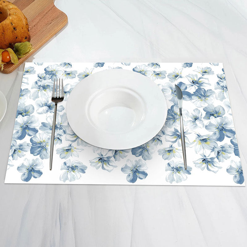 Aperturee - Watercolor Blue White Flowers Set Of 4 Placemats