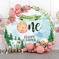 Aperturee Watercolor Forest Camper Round 1St Birthday Backdrop