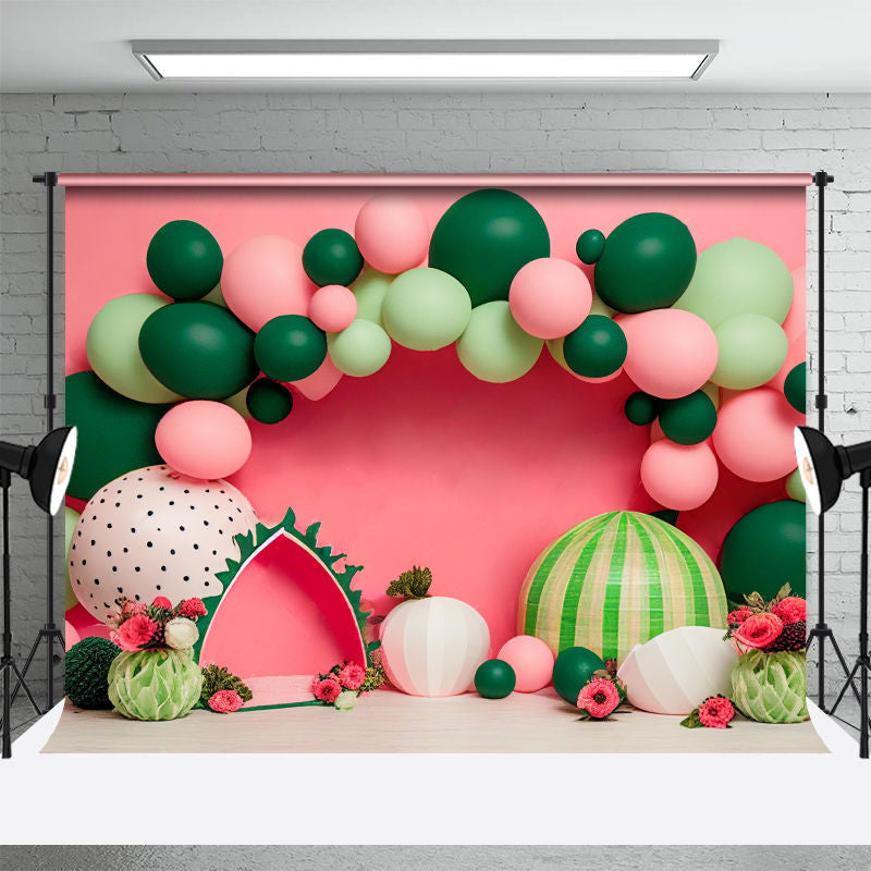 Aperturee - Watermelon Theme Pink Cake Smash Photo Booth Backdrop