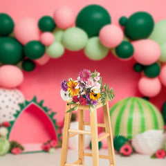 Aperturee - Watermelon Theme Pink Cake Smash Photo Booth Backdrop