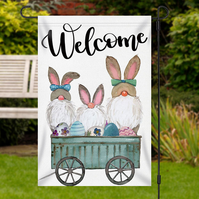 Aperturee - Welcome Cartoon Rabbit Eggs Christmas Garden Flag