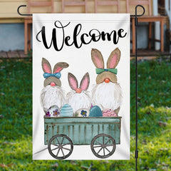 Aperturee - Welcome Cartoon Rabbit Eggs Christmas Garden Flag
