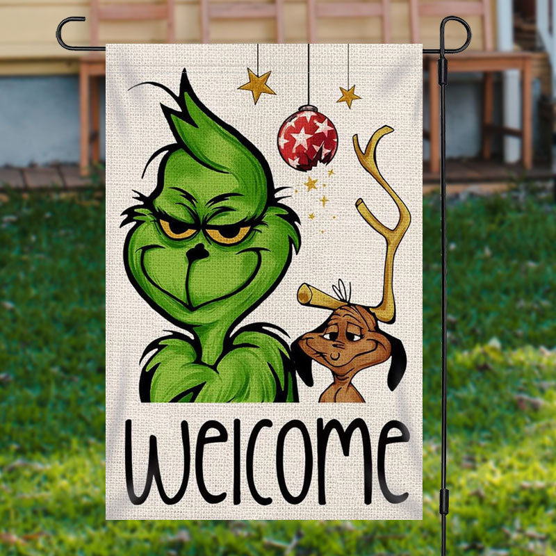 Aperturee - Welcome Grinch Dog Bauble Christmas Garden Flag