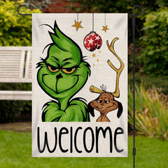 Aperturee - Welcome Grinch Dog Bauble Christmas Garden Flag