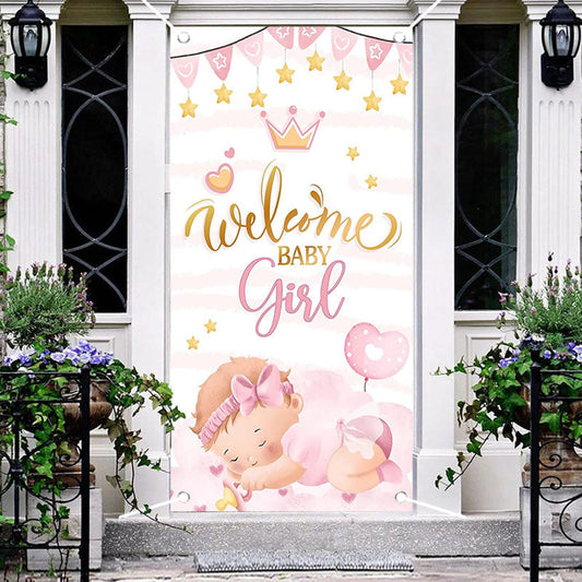 Aperturee - Welcome Pink Sleeping Girl Baby Shower Door Cover