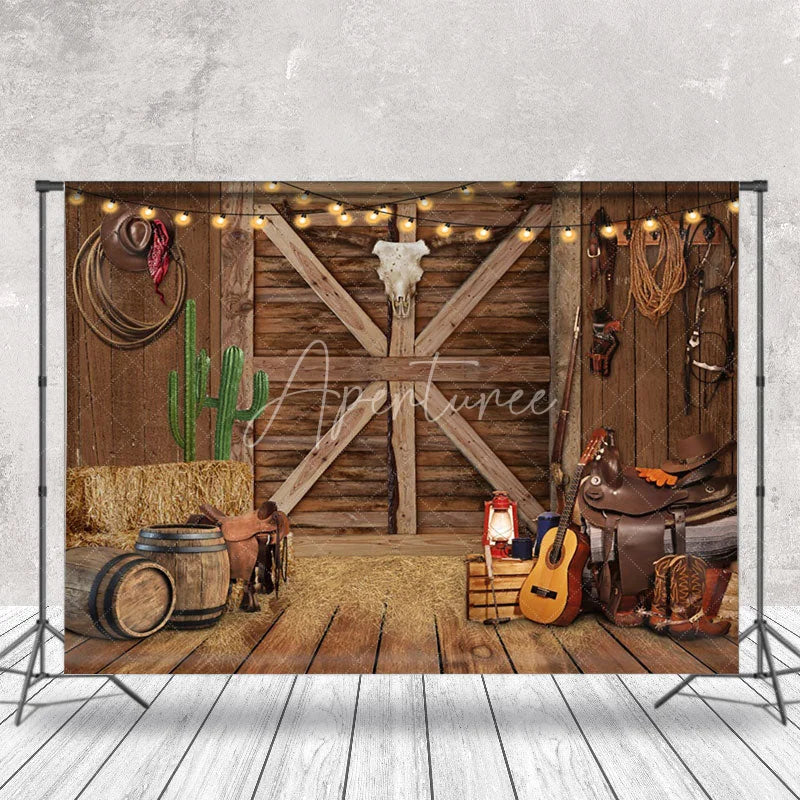 Aperturee - Western Cowboy Wooden Door Musical Instrument Backdrop
