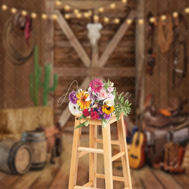 Aperturee - Western Cowboy Wooden Door Musical Instrument Backdrop