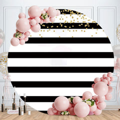 Aperturee - White And Black Stripes Glitter Round Birthday Backdrop