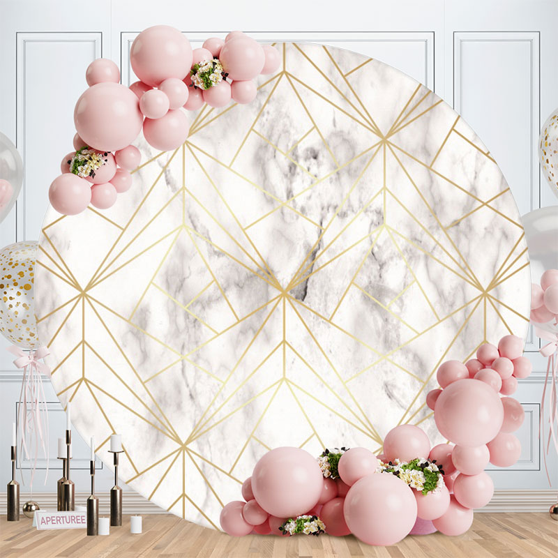 Aperturee - White And Gold Lines Round Birthday Backdrop