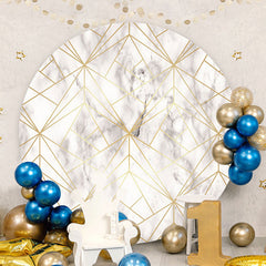 Aperturee - White And Gold Lines Round Birthday Backdrop