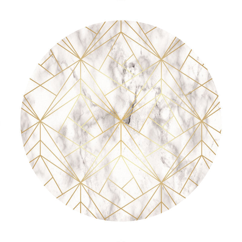 Aperturee - White And Gold Lines Round Birthday Backdrop