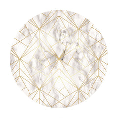 Aperturee - White And Gold Lines Round Birthday Backdrop
