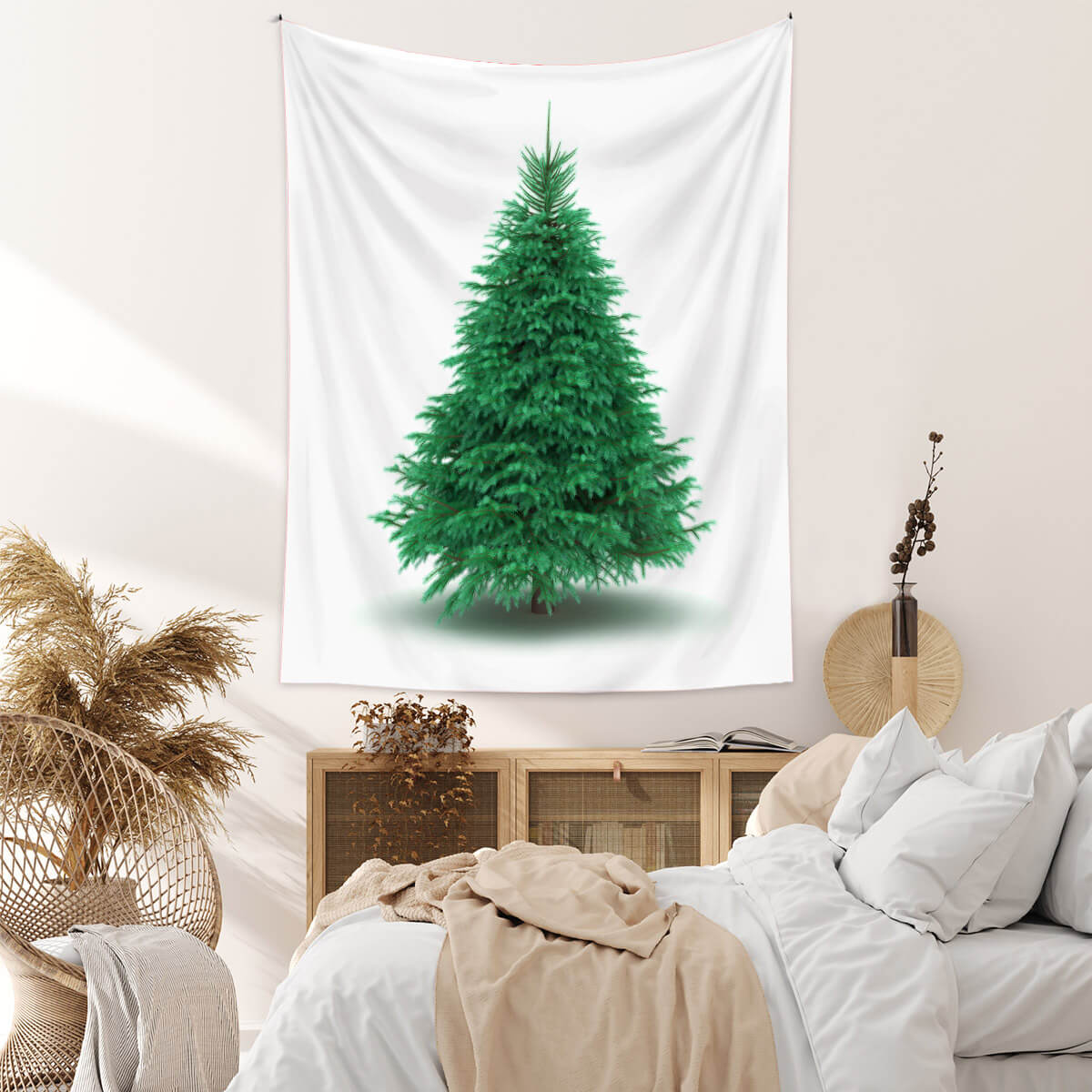 Aperturee - White And Green Art Decor Christmas Tree Wall Tapestry