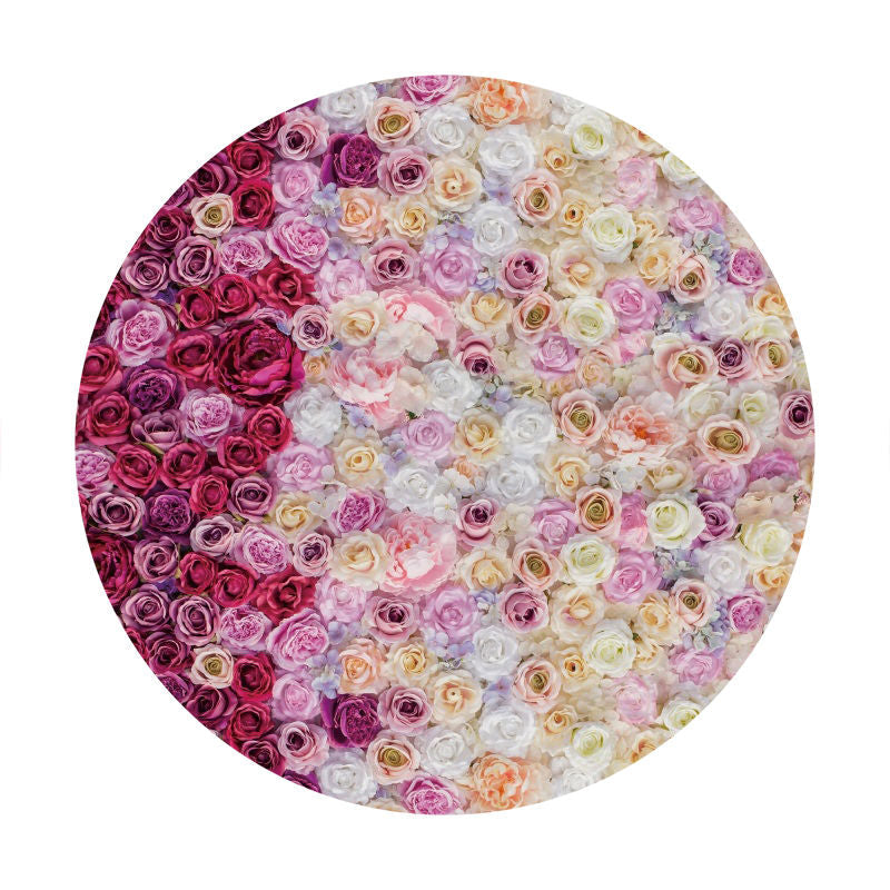 Aperturee - White And Pink Floral Round Wedding Backdrop
